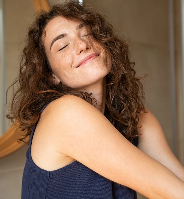 Curly hair woman smiling